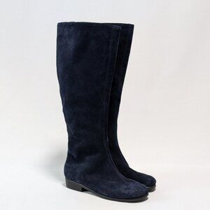 Women's AEROSOLE Flat Low Heel Tall Shaft Boot Navy Stretch Faux Suede Size 6.5M
